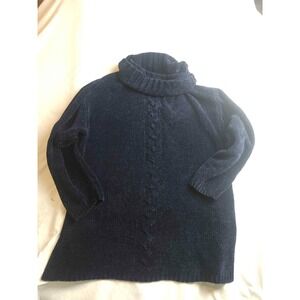 Carolina Colours Cowl Neck Sweater Womens‎ Medium Navy Blue Cable Knit Coastal